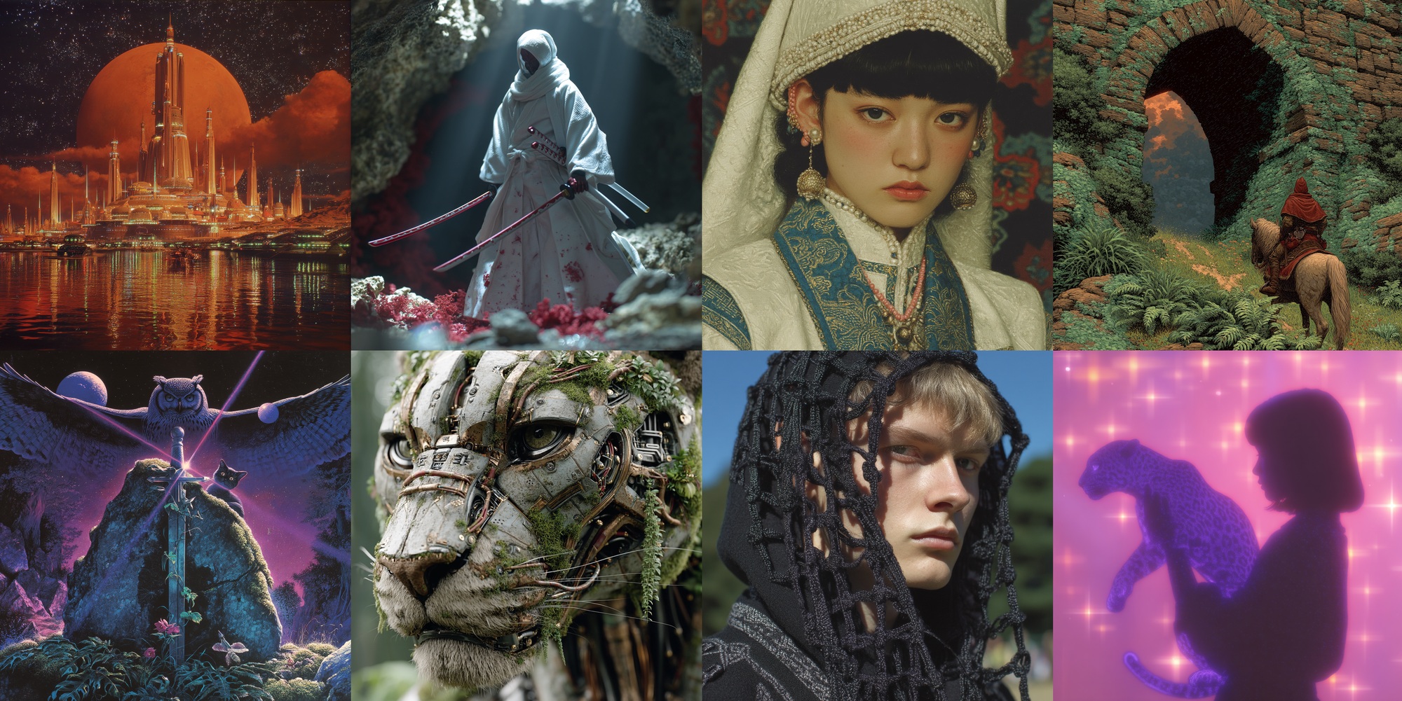 Example images generated by the Midjourney V7 image generation model that has been released in alpha for testing by the AI community.